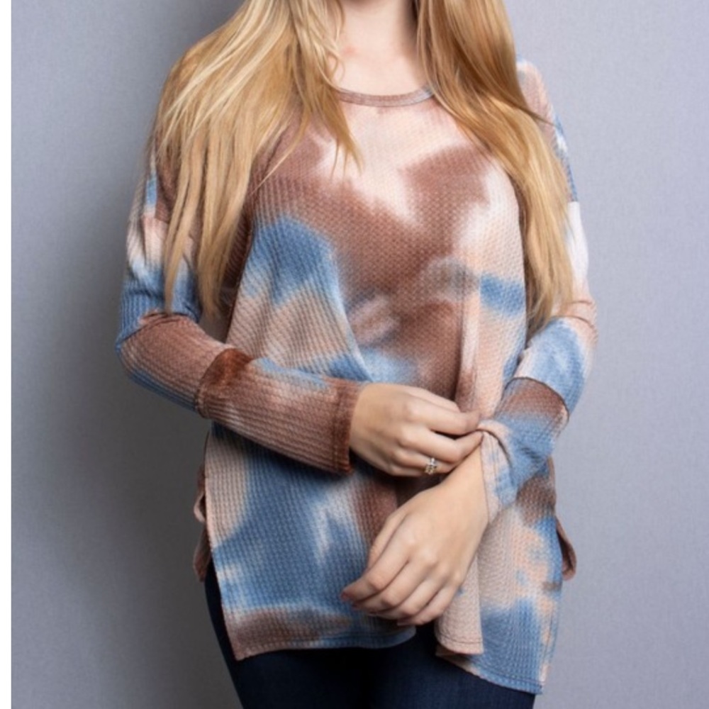 Tie Dye Long Sleeve Waffle Knit Shirt
